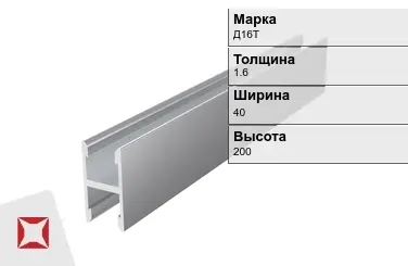 Алюминиевый профиль для перегородок Д16Т 1.6х40х200 мм  в Семее