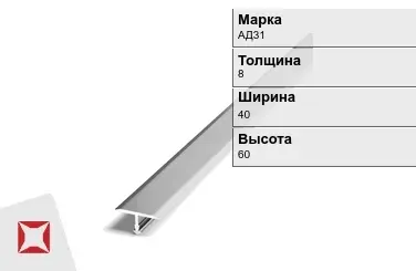 Алюминиевый профиль анодированный АД31 8х40х60 мм ГОСТ 8617-81 в Семее