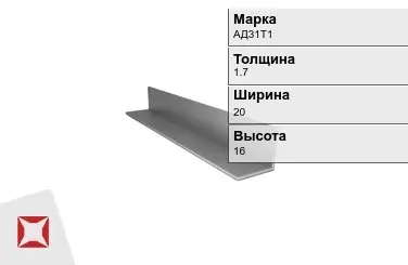 Алюминиевый профиль анодированный АД31Т1 1.7х20х16 мм  в Семее