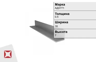 Алюминиевый профиль для ленты АД31Т1 0.5х16х7 мм  в Семее