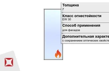 Огнестойкое стекло Pyropane 7 мм EW 30 с сохранением оптических свойств ГОСТ 30247.0-94 в Семее