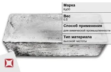 Слиток кадмия Кд00 0.5 кг для химической промышленности ГОСТ 22860-93 в Семее